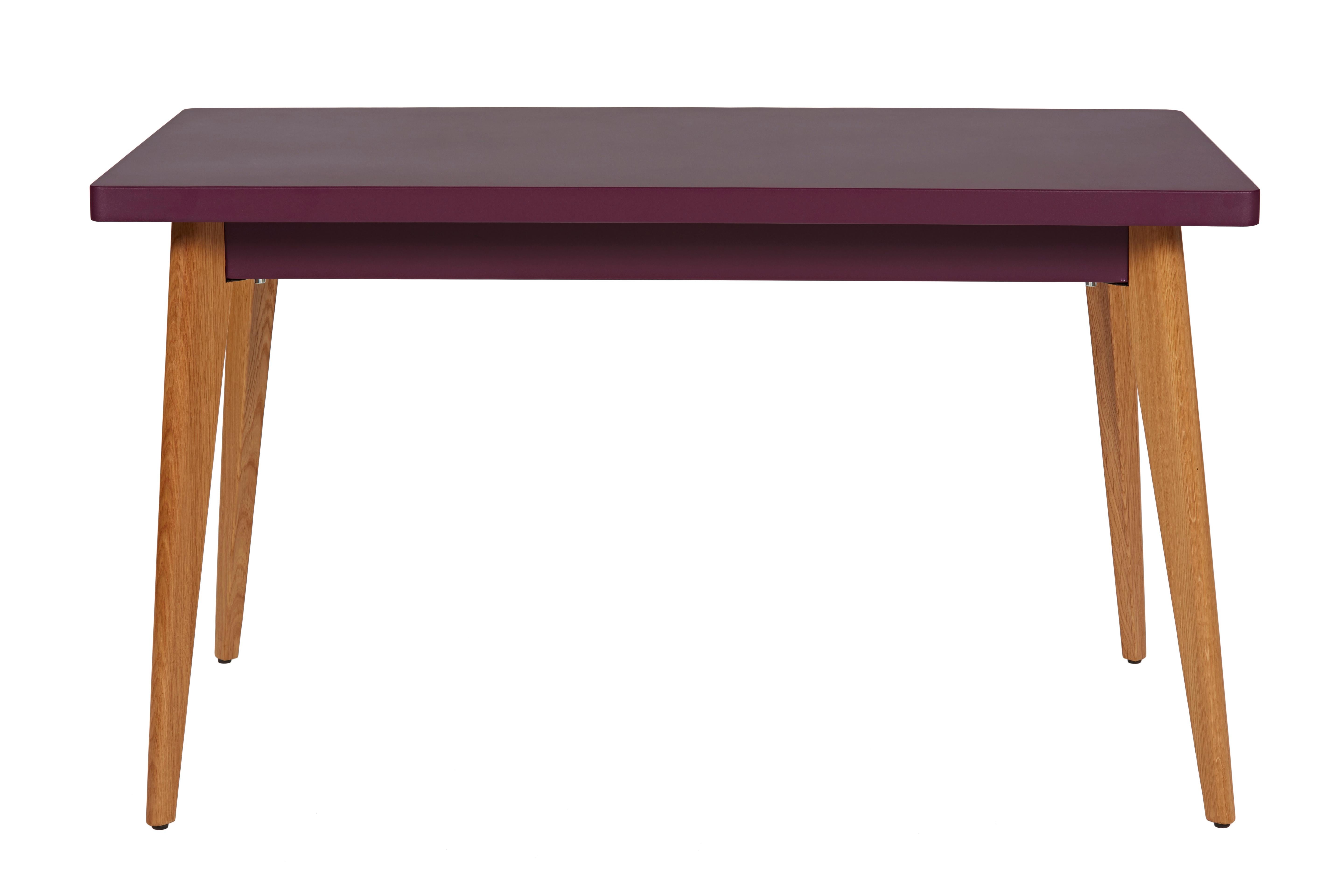 For Sale: Purple (Aubergine) 55 Small Table with Wood Legs in Pop Colors by Jean Pauchard & Tolix 2