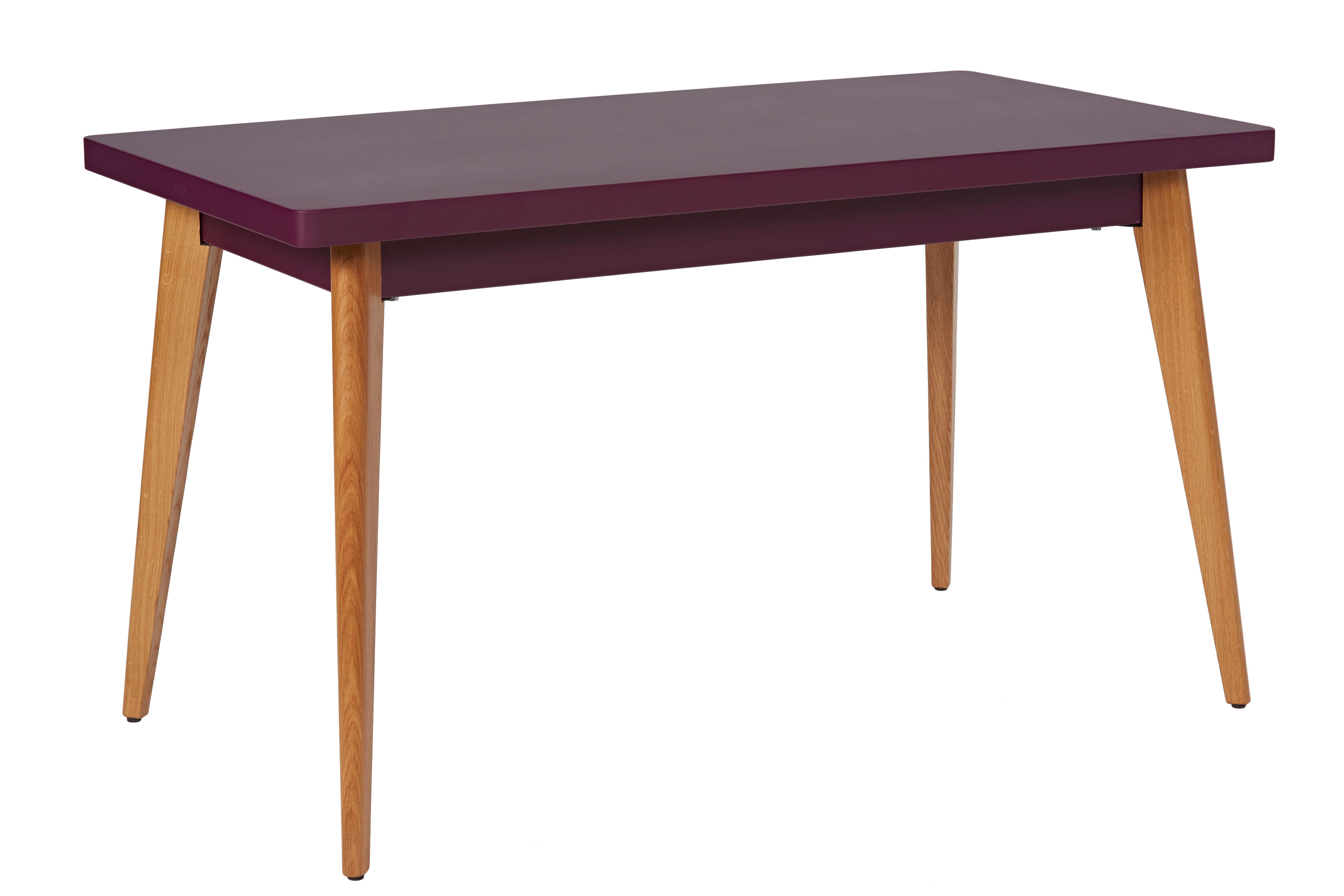 For Sale: Purple (Aubergine) 55 Small Table with Wood Legs in Pop Colors by Jean Pauchard & Tolix 3