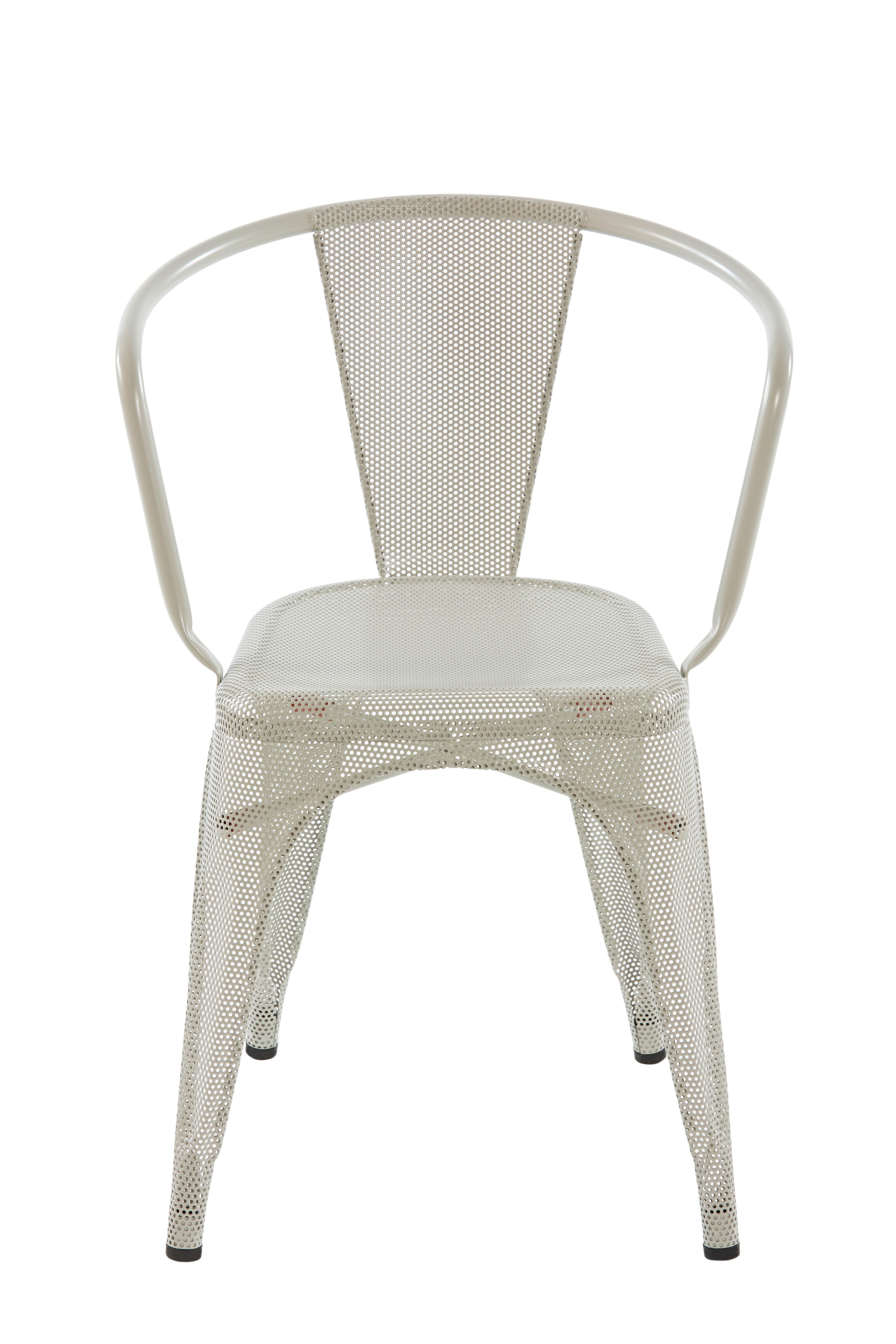 For Sale: Beige (Gris Soie) A56 Perforated Armchair in Pop Colors by Jean Pauchard & Tolix 2