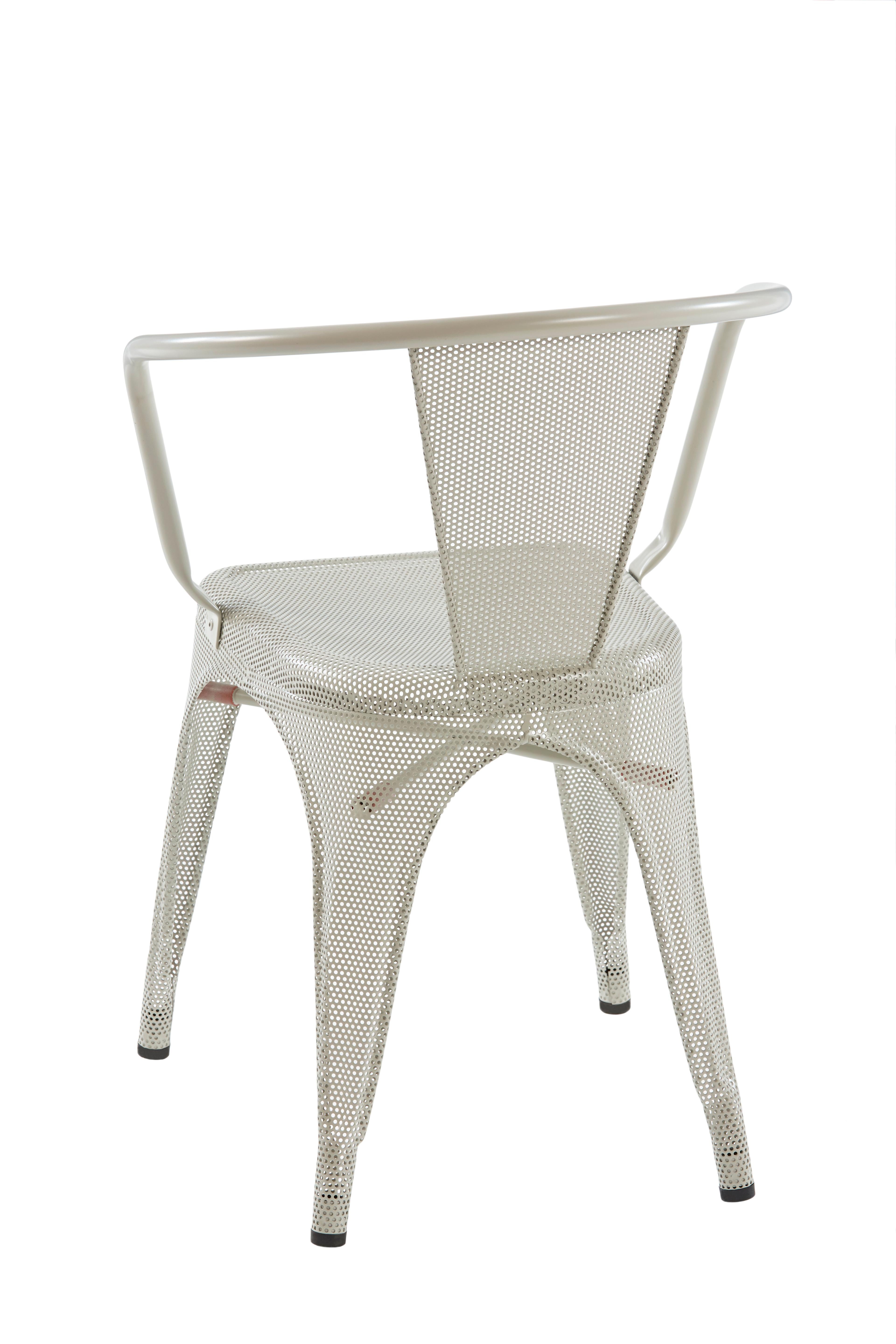 For Sale: Beige (Gris Soie) A56 Perforated Armchair in Pop Colors by Jean Pauchard & Tolix 4