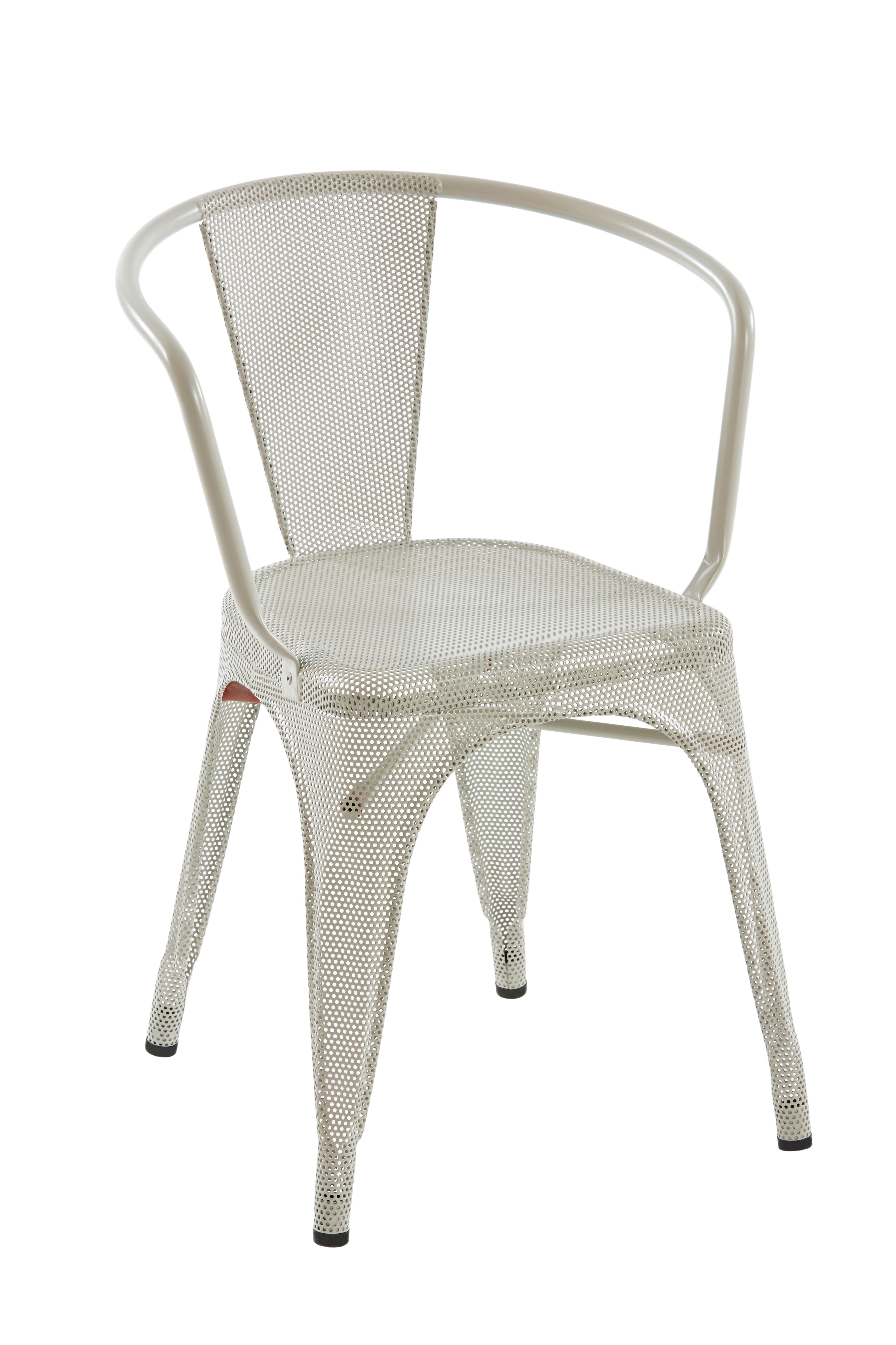 For Sale: Beige (Gris Soie) A56 Perforated Armchair in Pop Colors by Jean Pauchard & Tolix 3