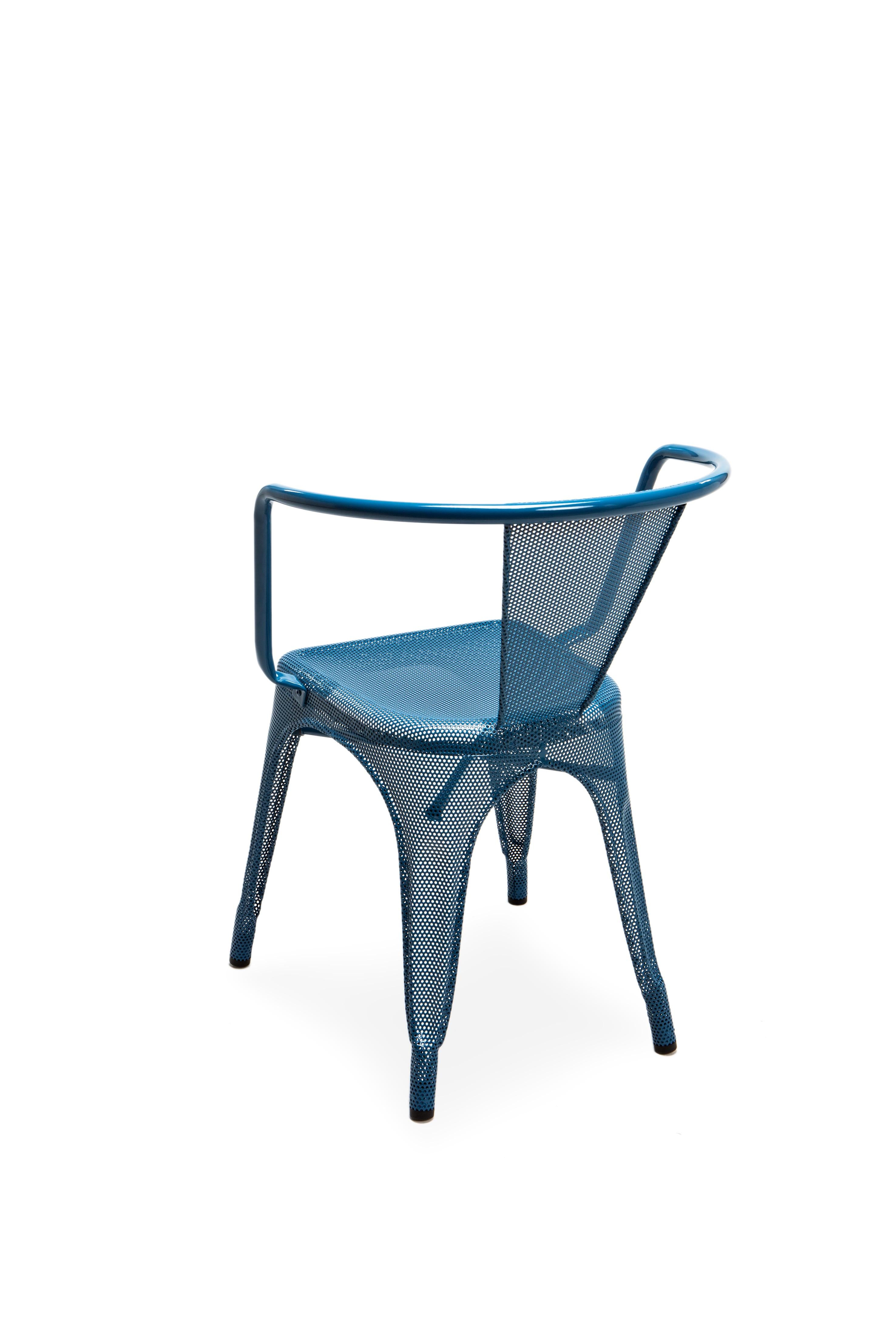 For Sale: Blue (Bleu Ocean) A97 Perforated Armchair in Essential Colors by Chantal Andriot & Tolix 4