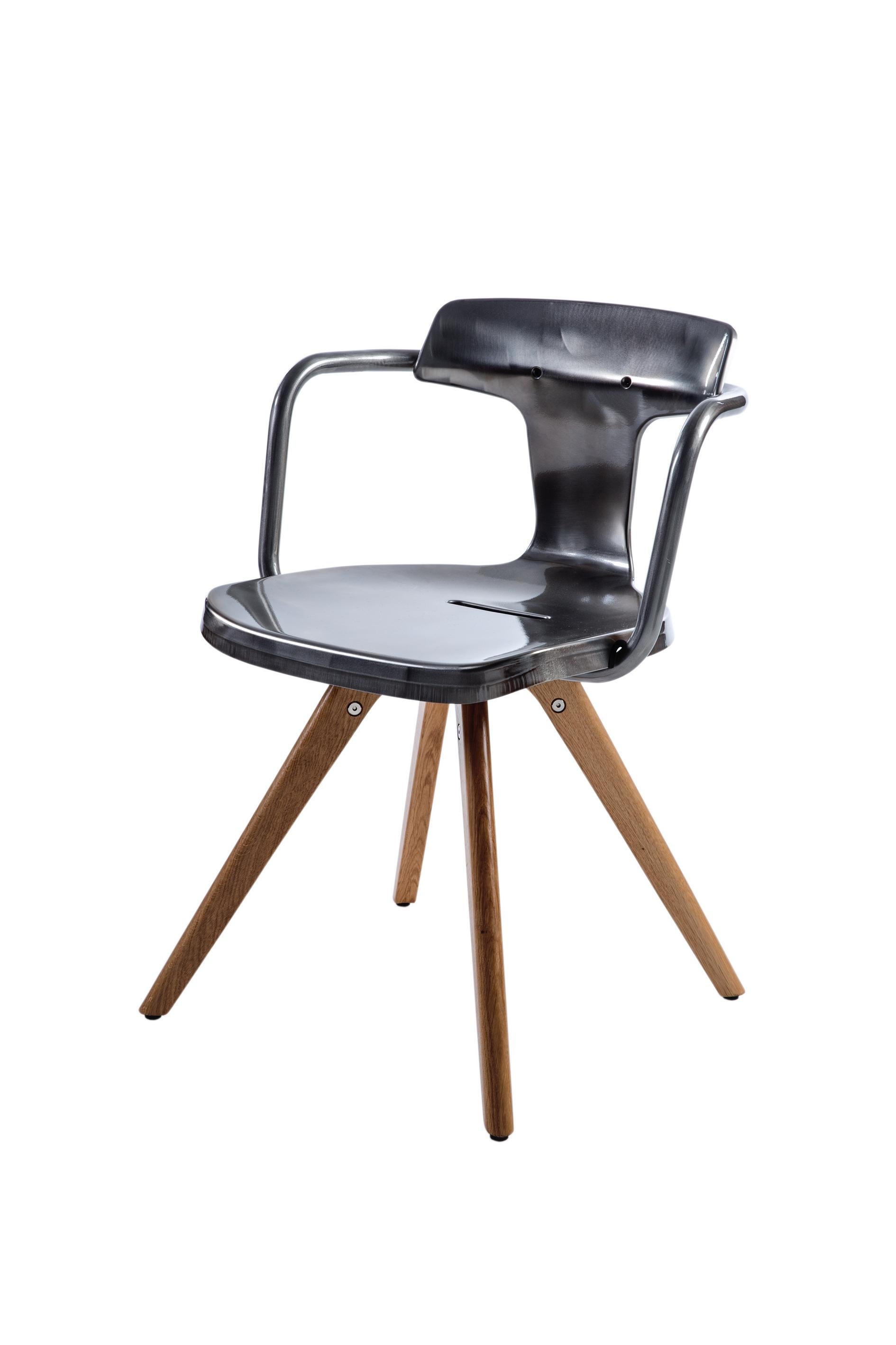 For Sale: Gray (Vernis Brilliant) T14 Chair with Wood Legs in Essential Colors by Patrick Norguet and Tolix 4