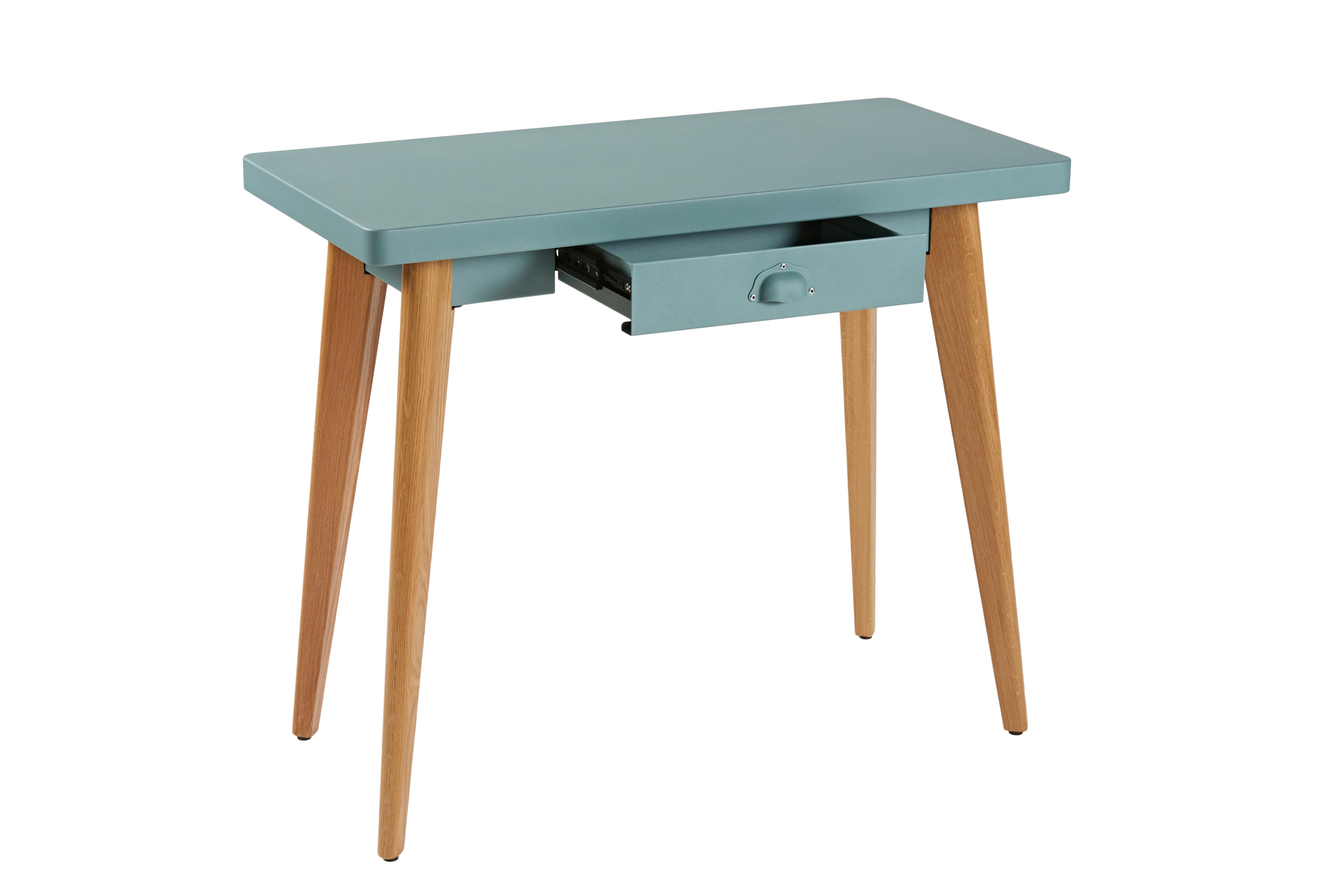 For Sale: Green (Vert Lichen) 55 Console Table w/ Drawer & Wood Legs in Pop Colors by Jean Pauchard & Tolix 3