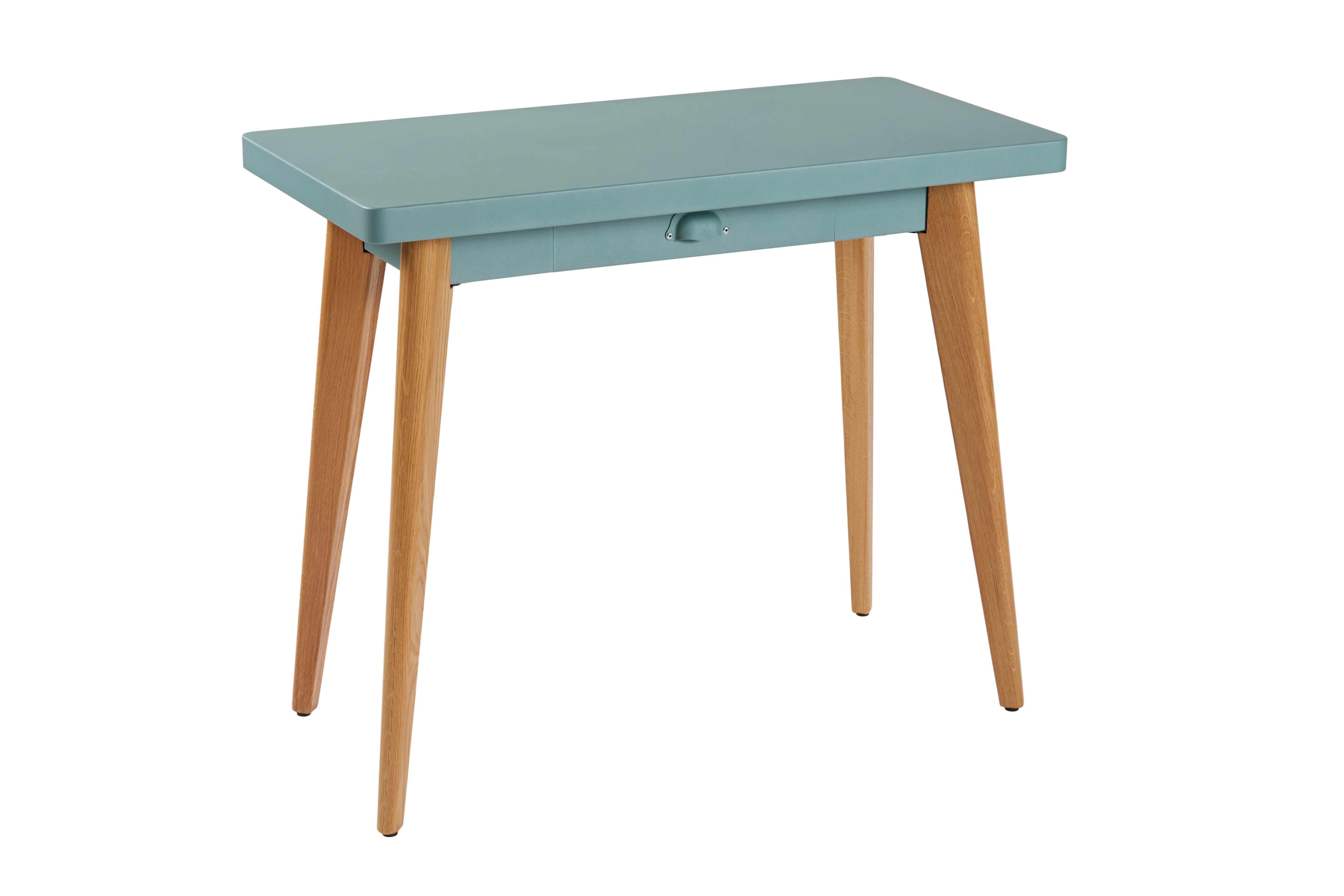 For Sale: Green (Vert Lichen) 55 Console Table w/ Drawer & Wood Legs in Pop Colors by Jean Pauchard & Tolix 2