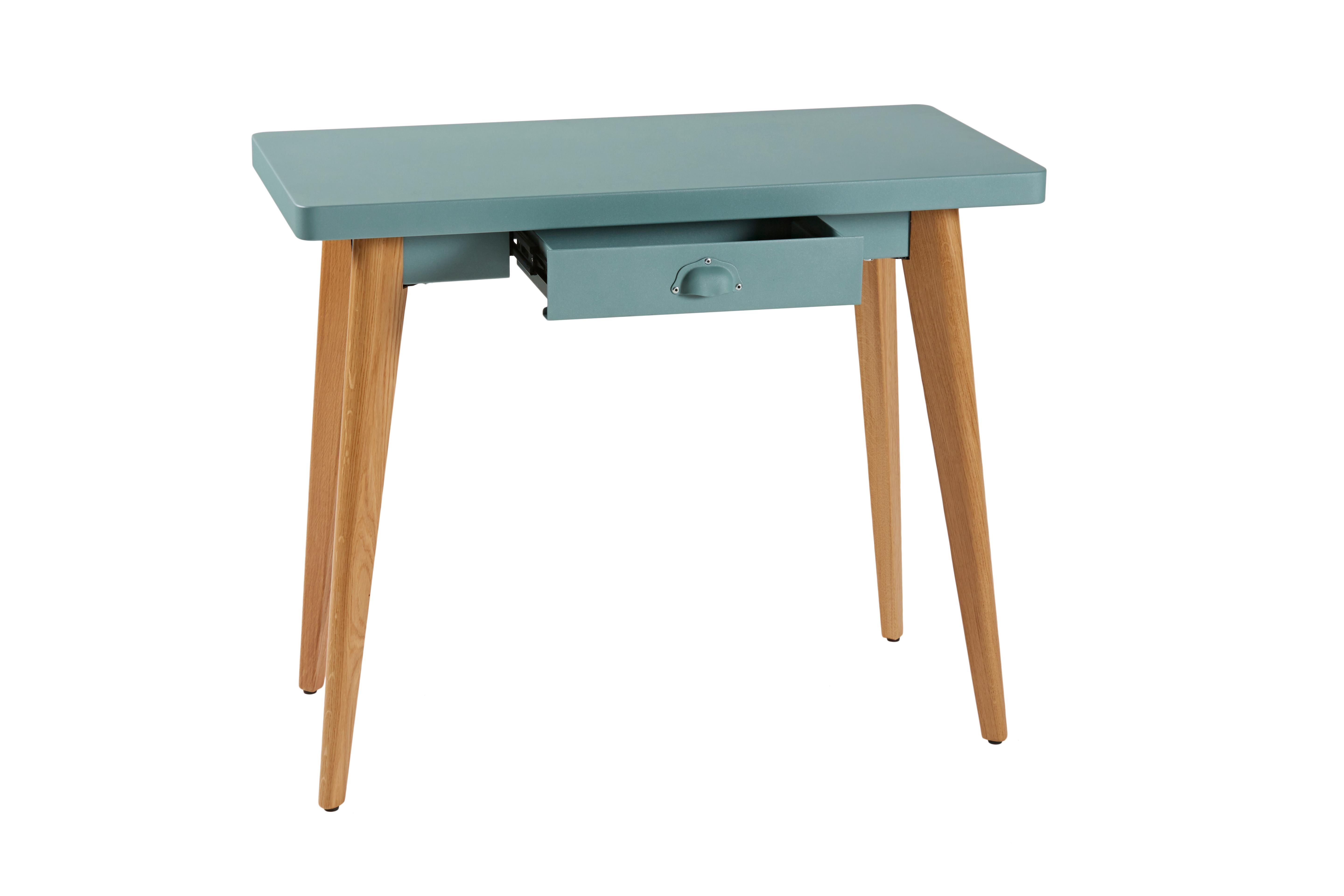 For Sale: Green (Vert Lichen) 55 Console Table w/ Drawer & Wood Legs in Pop Colors by Jean Pauchard & Tolix 4