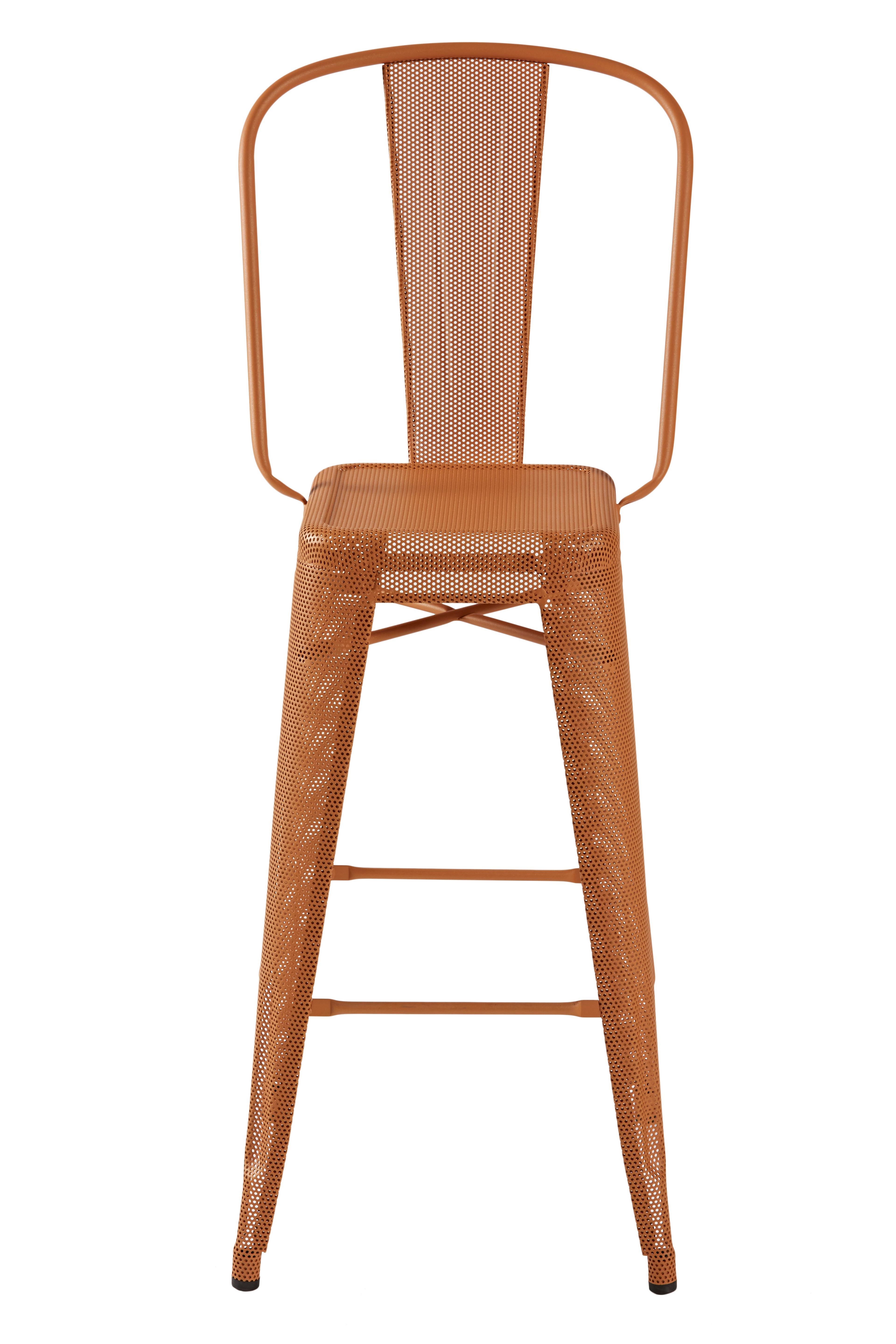 For Sale: Orange (Terracotta) HGD Perforated Stool 75 with High Back in Pop Colors by Chantal Andriot & Tolix 2