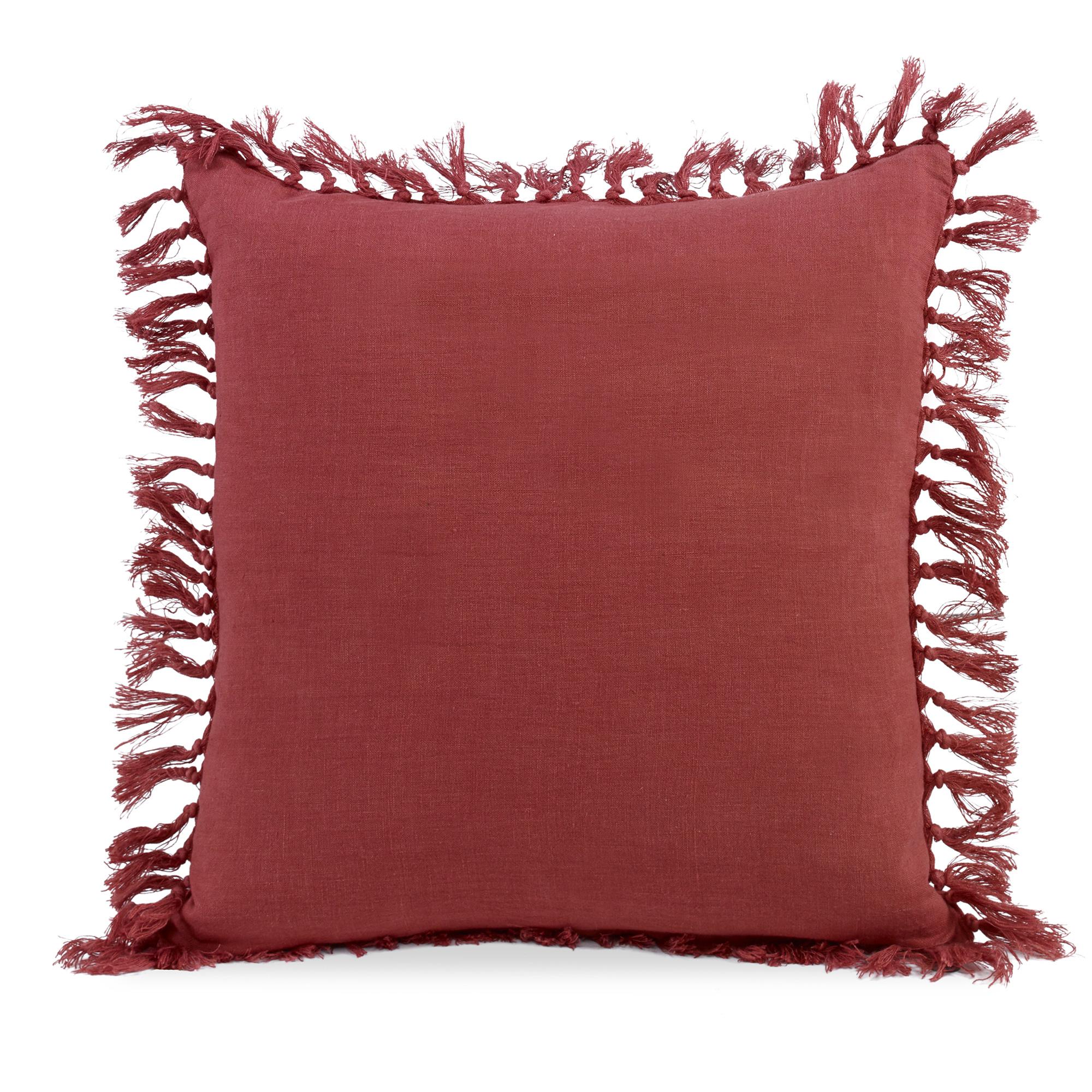 Red (QR-19255.BLUSH.0) Zoysia Linen Decorative Accent Pillow with Fringe by CuratedKravet