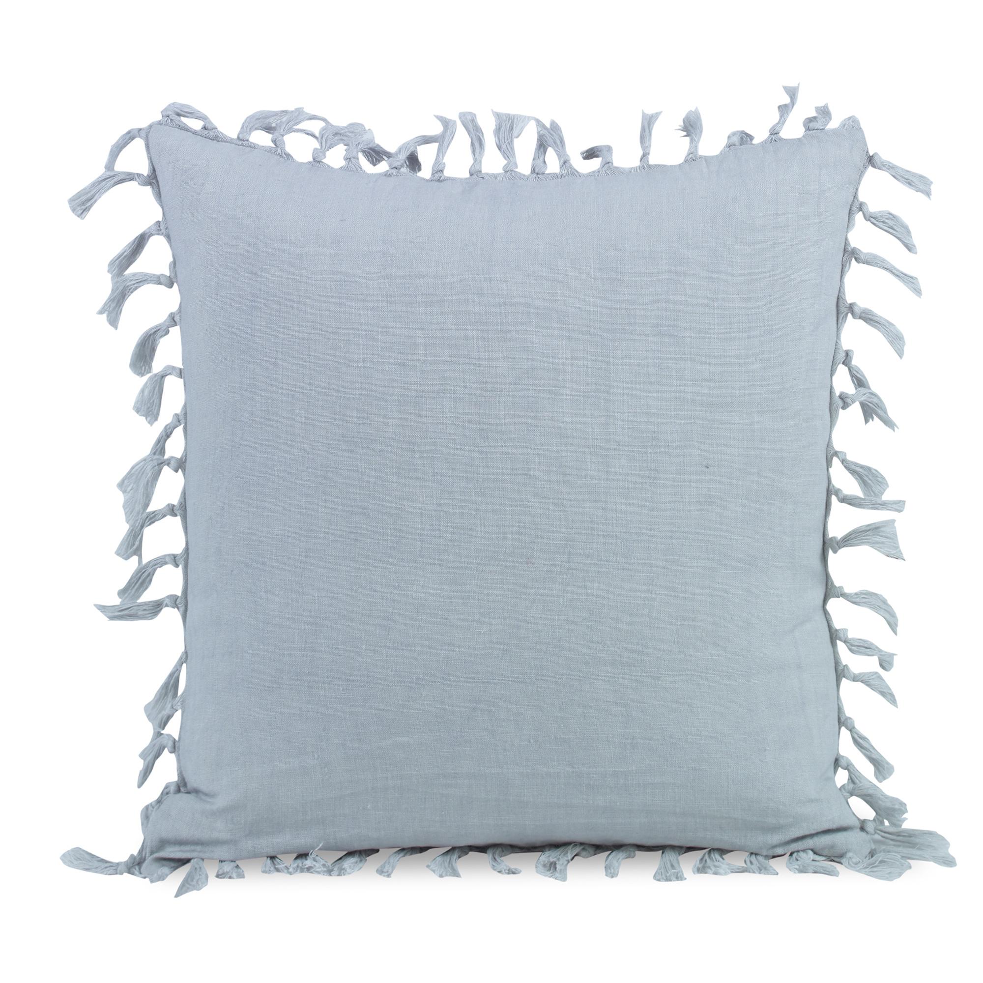 Gray (QR-19255.GRAYBLU.0) Zoysia Linen Decorative Accent Pillow with Fringe by CuratedKravet