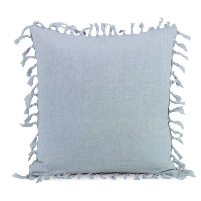 For Sale: Gray (QR-19255.GRAYBLU.0) Zoysia Linen Decorative Accent Pillow with Fringe by CuratedKravet