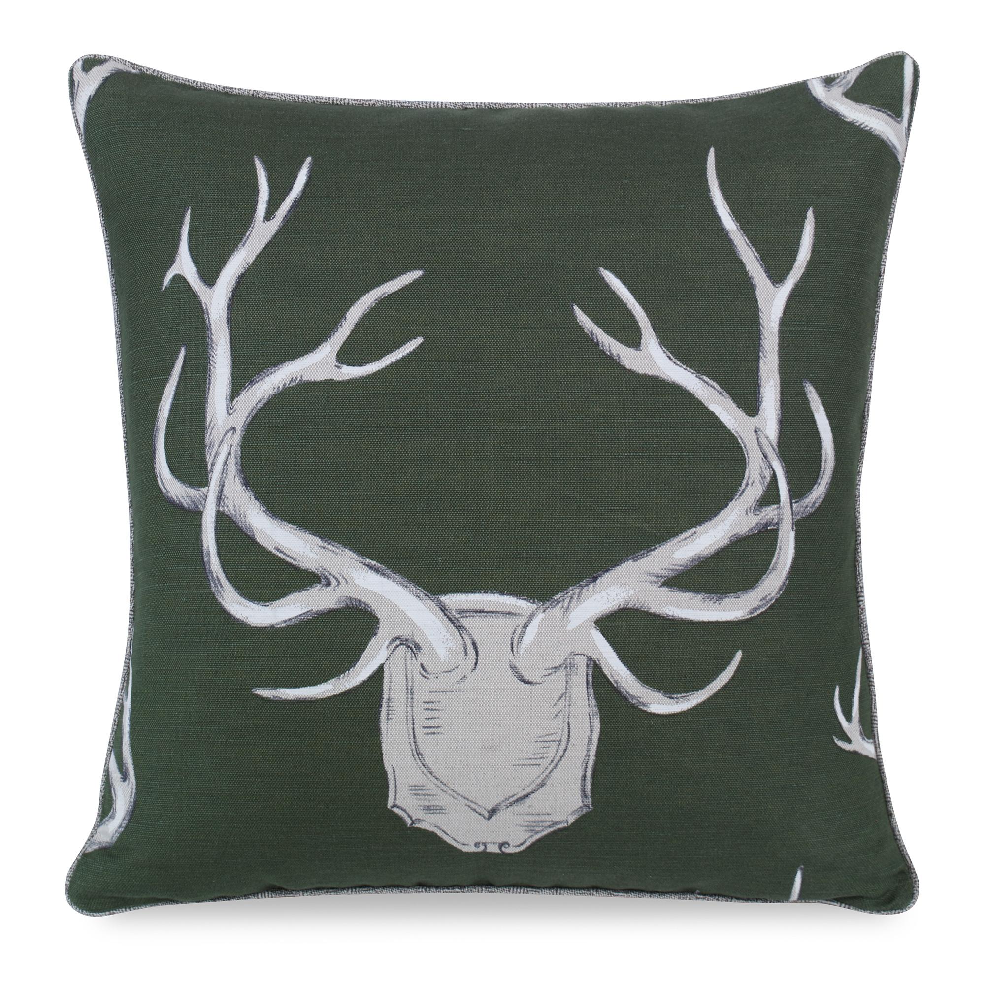 Green (QR-20204.HUNTER.0) Antler Motif Linen Accent Pillow by CuratedKravet