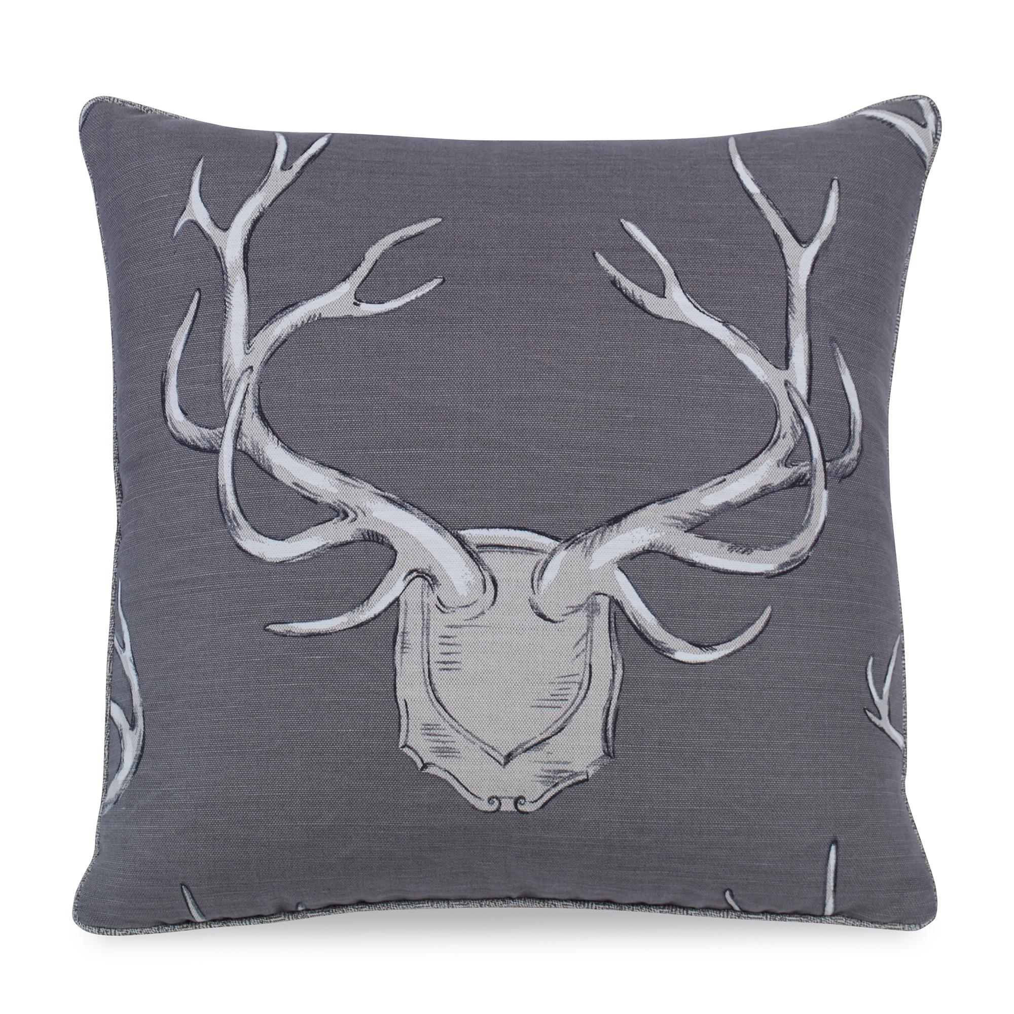 Gray (QR-20205.GRAY.0) Antler Motif Linen Accent Pillow by CuratedKravet