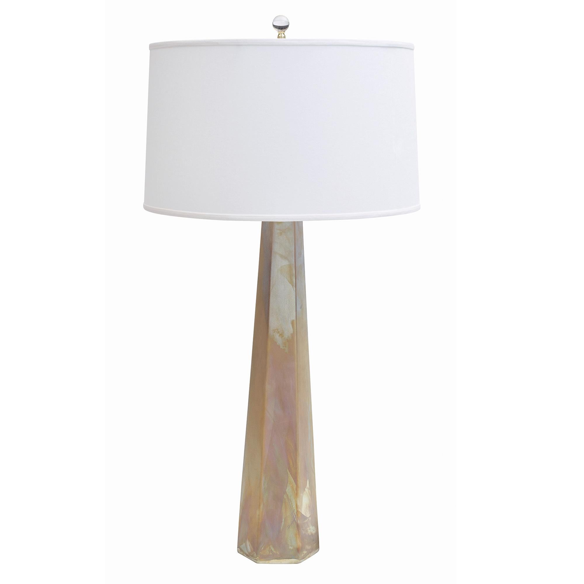 Gold (QR-20860.GLDNRAKU.0) Jan Showers Luxor Column Table Lamp with Ivory Linen Shade for CuratedKravet