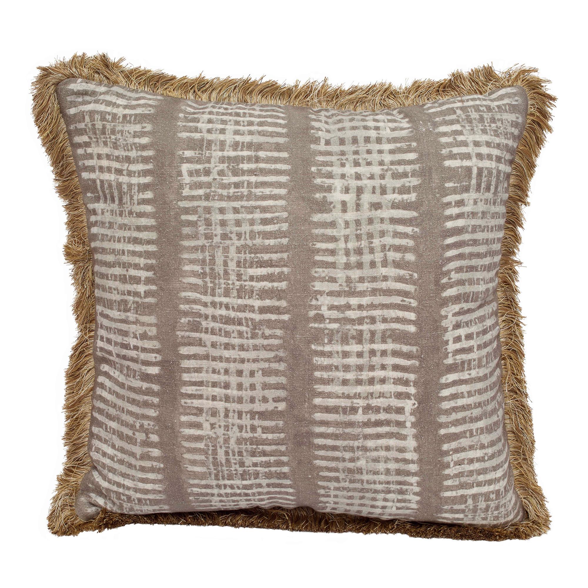 Brown (QR-21005.FAWN.0) New Lines Accent Pillow with Fringe