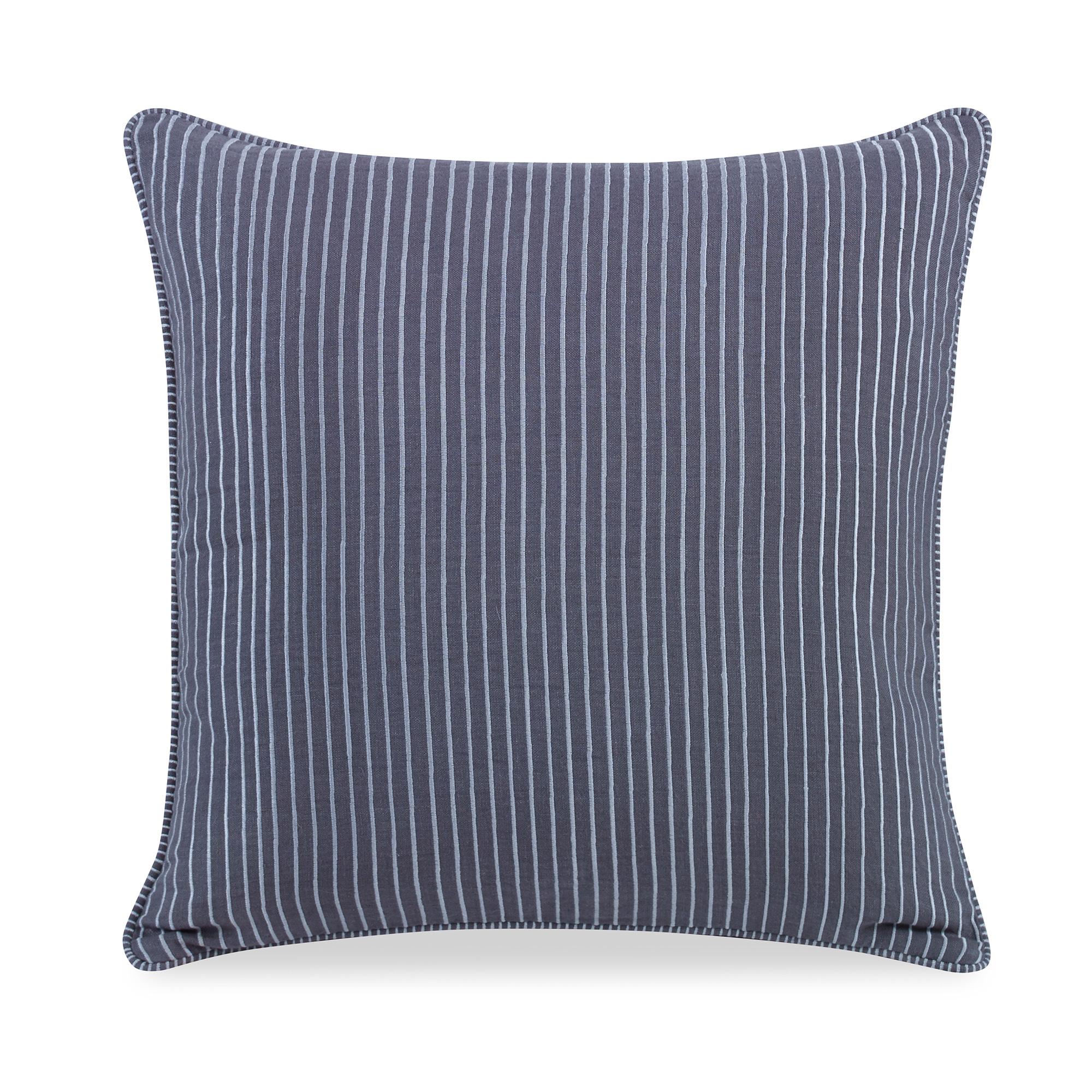 Gray (QR-19254.GRAYWHT.0) O'Keefe Hand Embroidered Striped Pillow by CuratedKravet