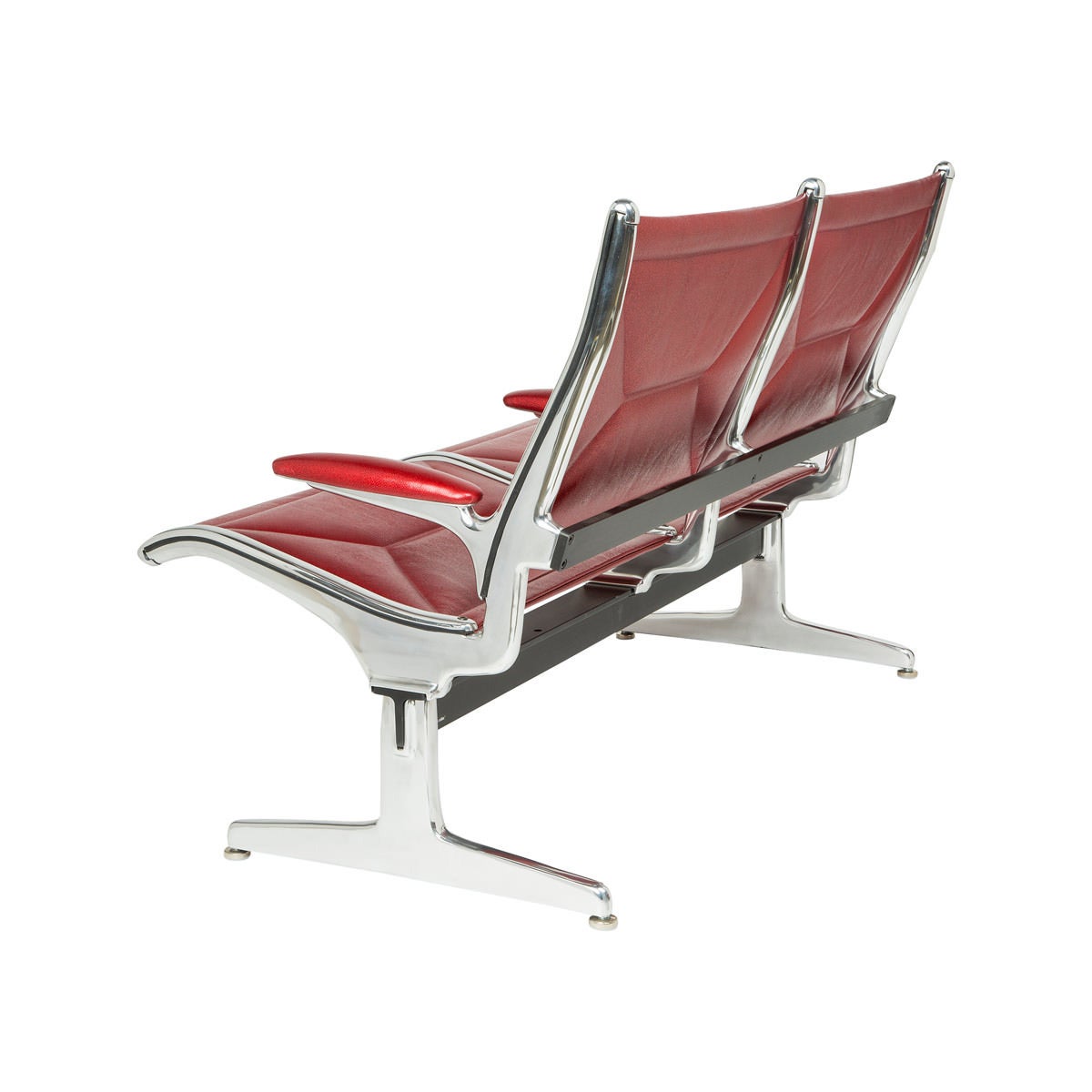 Custom Restored Tandem Sling by Eames for Herman Miller, Red Edelman Leather In Excellent Condition In Los Angeles, CA