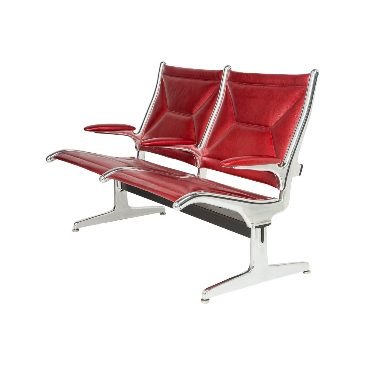 Mid-Century Modern Custom Restored Tandem Sling by Eames for Herman Miller, Red Edelman Leather