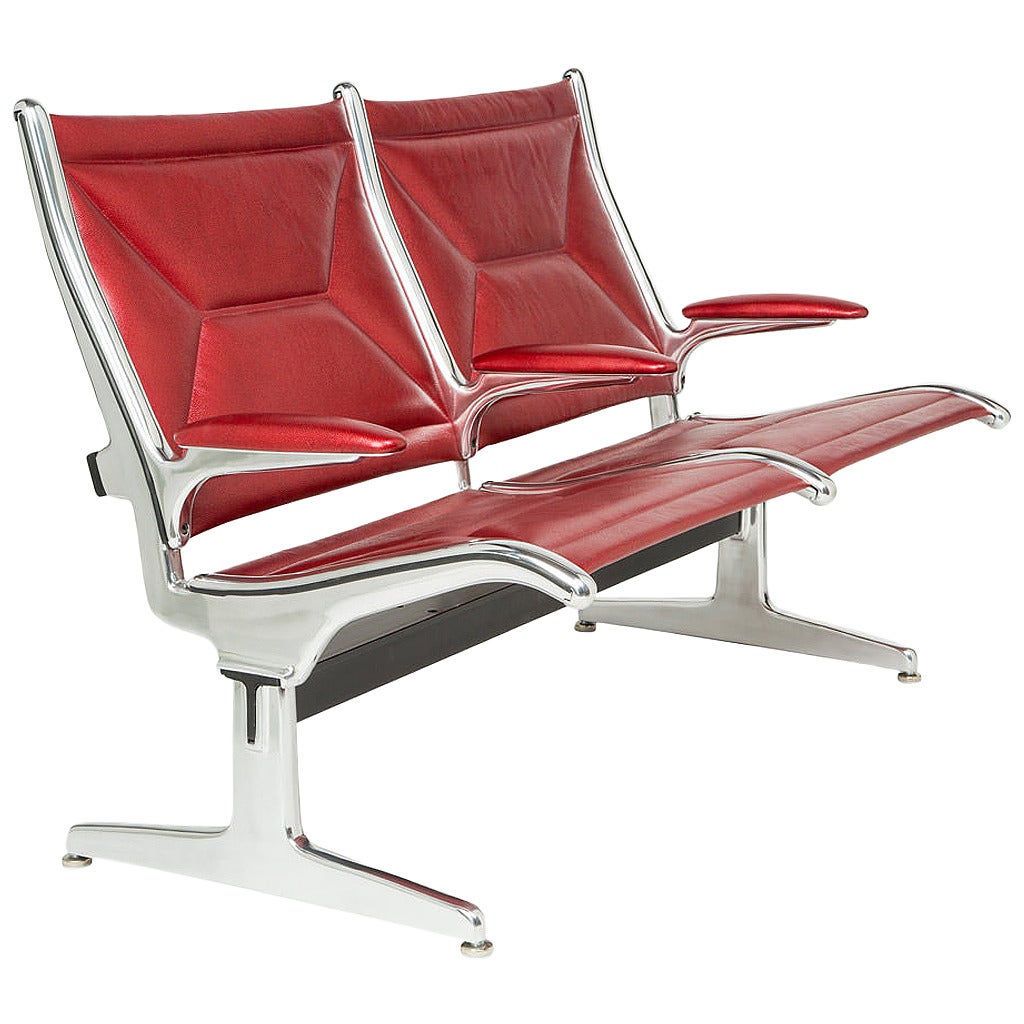 Custom Restored Tandem Sling by Eames for Herman Miller, Red Edelman Leather