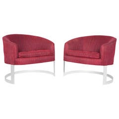 Retro Pair of Milo Baughman for Thayer Coggin Cantilever Barrel Lounge Chairs