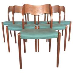 Set of 6 Turquoise JL Møller Teak Dining Chairs