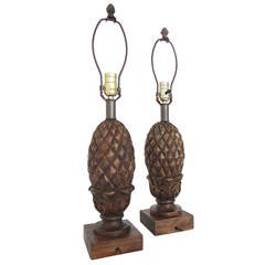 Pair of Wood Pineapple Lamps