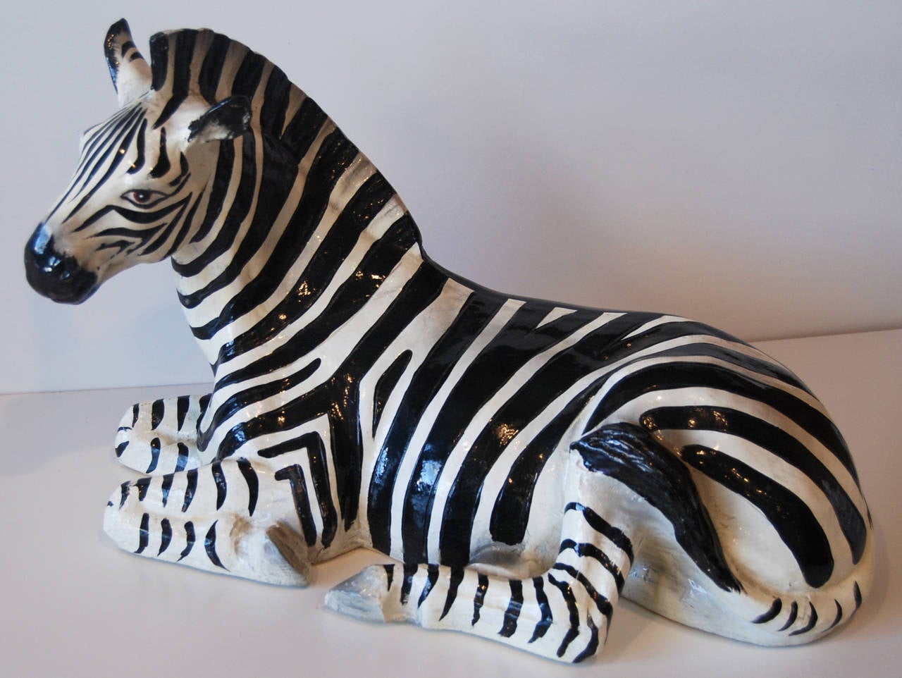 This beautiful, large scale, ceramic Zebra is hand painted and stamped with a T inside of a triangle most likely by Ciampi & Tempestini, Florence Italy.