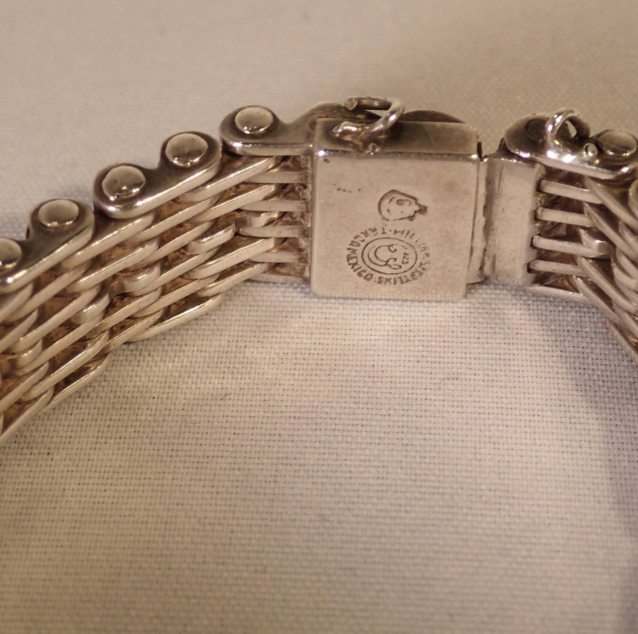 Metalwork 1960s William Spratling Silver Bicycle Chain Style Bracelet