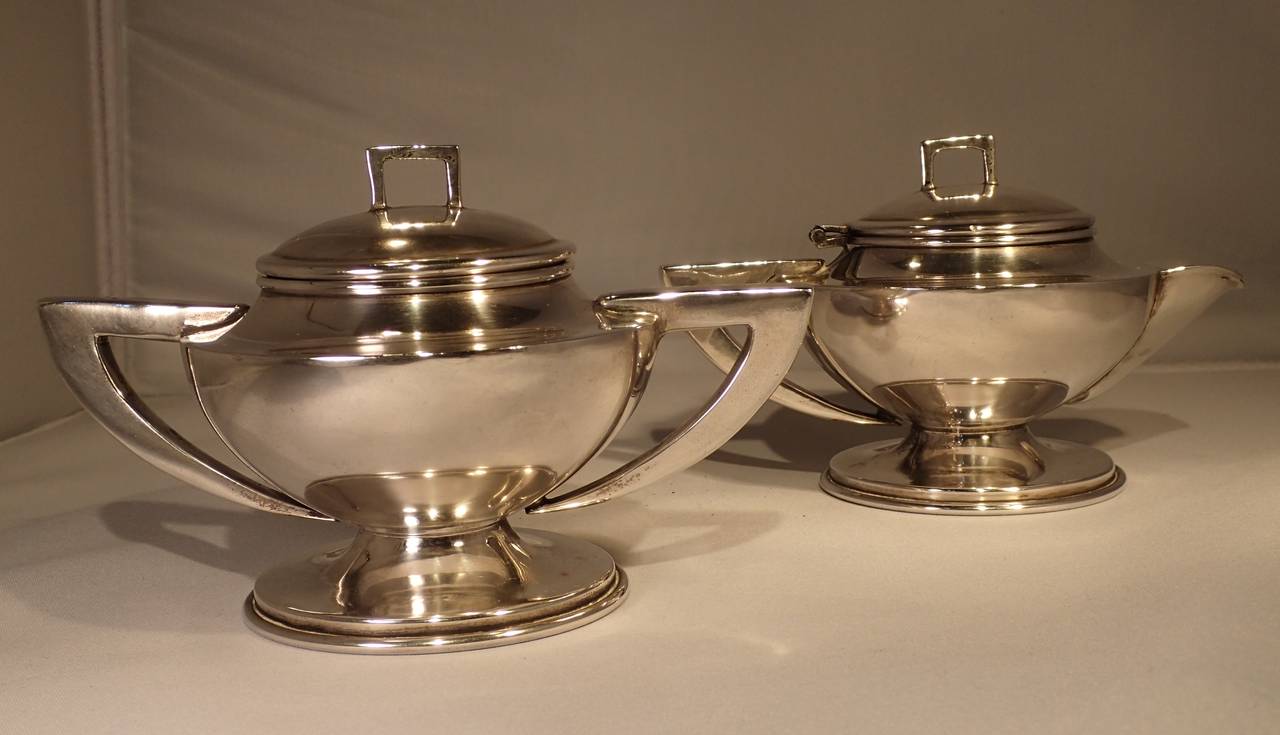 Art Deco Deco Inspired 1950s Hector Aguilar Silver Cream and Sugar Service For Sale