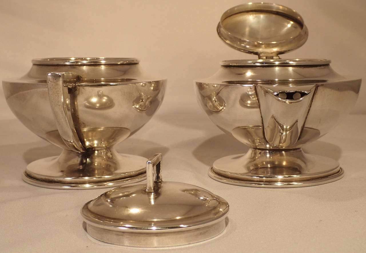 Deco Inspired 1950s Hector Aguilar Silver Cream and Sugar Service In Good Condition For Sale In Santa Fe, NM