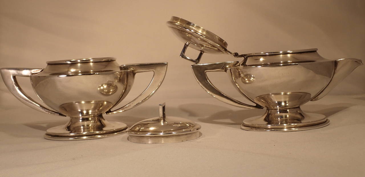 20th Century Deco Inspired 1950s Hector Aguilar Silver Cream and Sugar Service For Sale