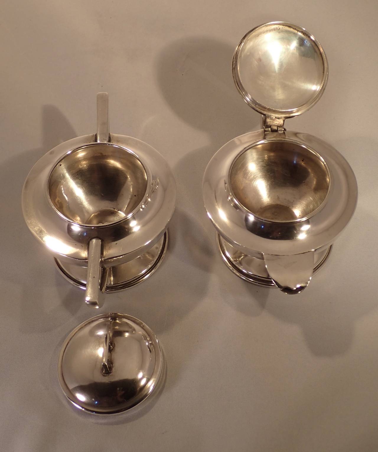 Metalwork Deco Inspired 1950s Hector Aguilar Silver Cream and Sugar Service For Sale