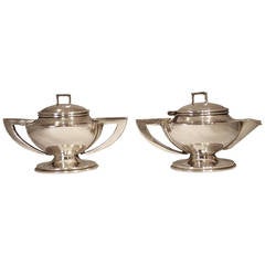 Retro Deco Inspired 1950s Hector Aguilar Silver Cream and Sugar Service