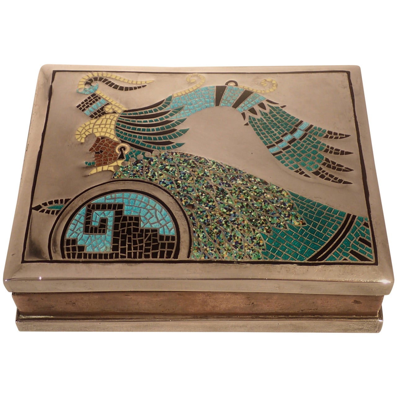 1940s Margot De Taxco Silver Copper and Enameled Warrior Box
