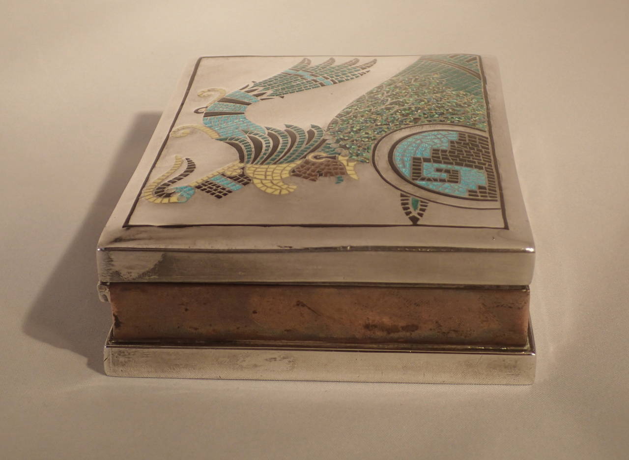Mid-Century Modern 1940s Margot De Taxco Silver Copper and Enameled Warrior Box