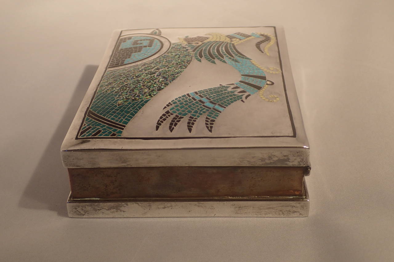 Mexican 1940s Margot De Taxco Silver Copper and Enameled Warrior Box