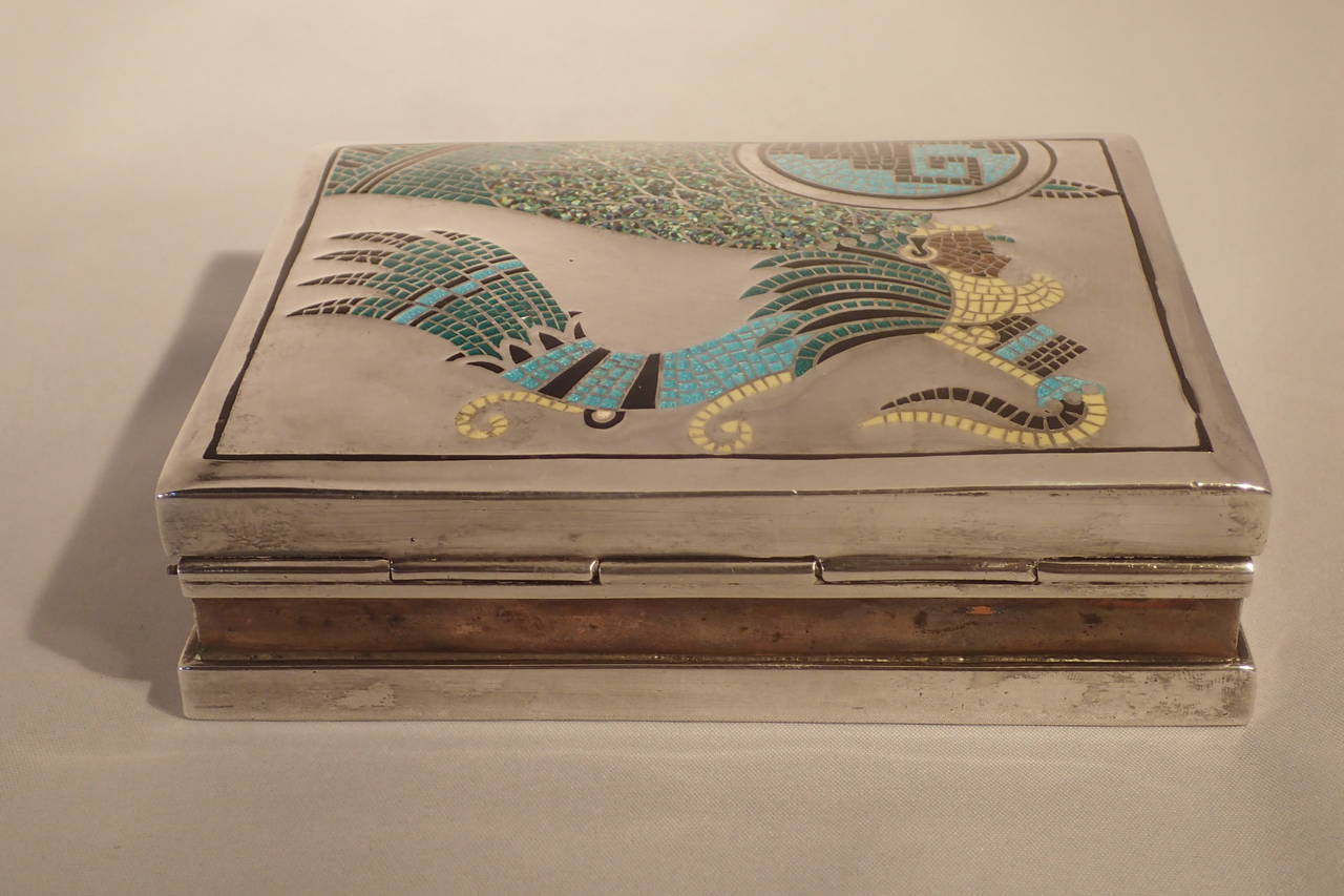 1940s Margot De Taxco Silver Copper and Enameled Warrior Box In Good Condition In Santa Fe, NM