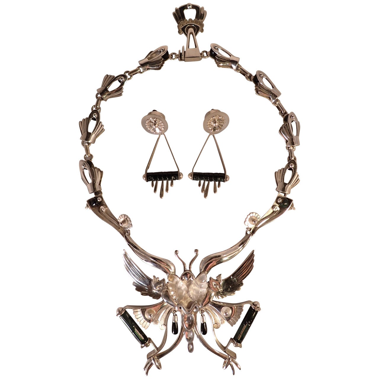 Butterfly Necklace and Earrings by Sergio Gomez For Sale