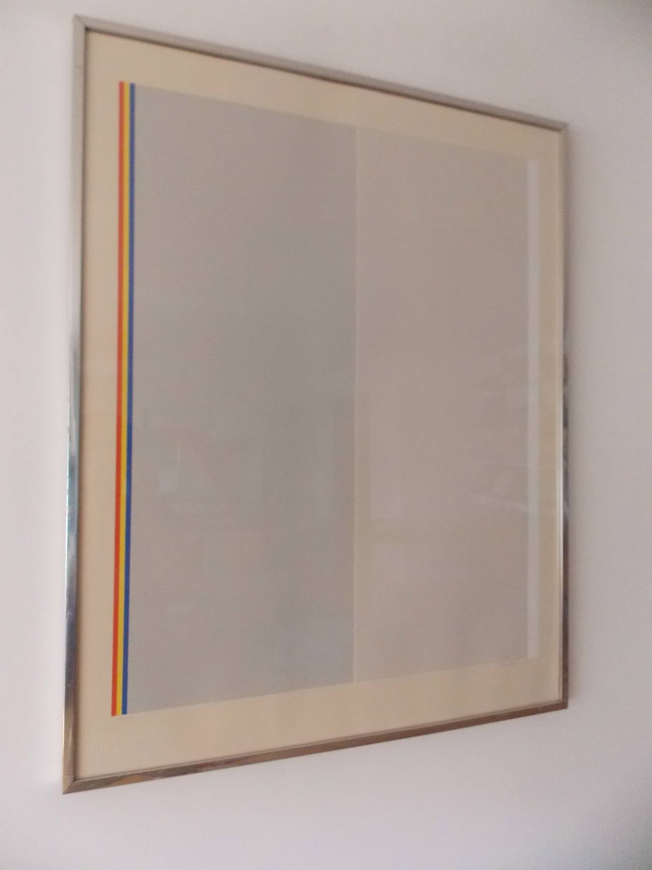 1920-1985.
Ink on paper,  in the original aluminum frame under glass. 
The frame shows ware.
The print has not been taken out of the frame.
The artist did this piece as a homage to Barnett Newman.
Signed in pencil.
 