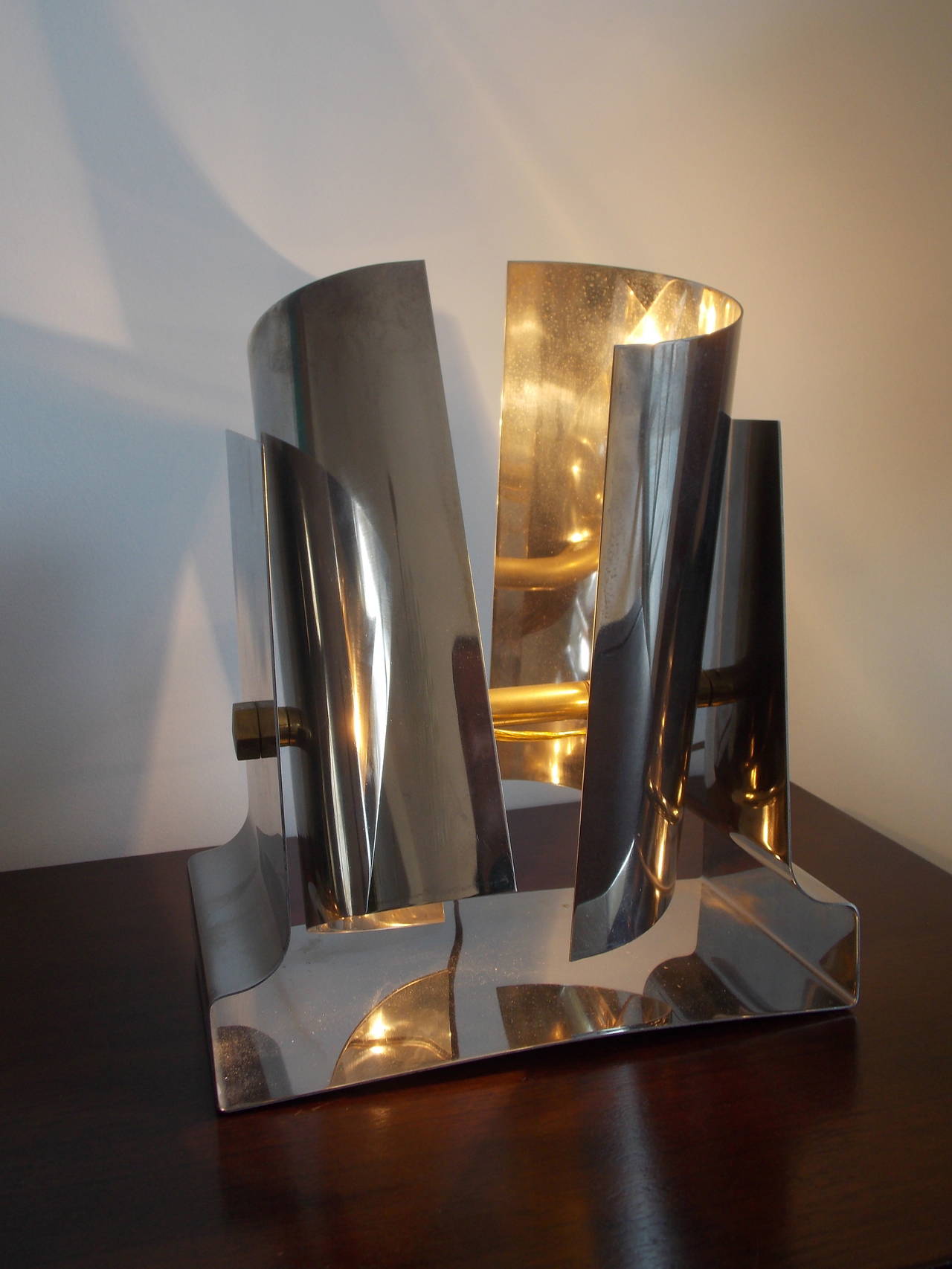 Metalwork  Architectural Steel Lamp Francois Monnet Attributed