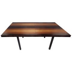 Milo Baughman Mixed Woods Table with Three Leaves