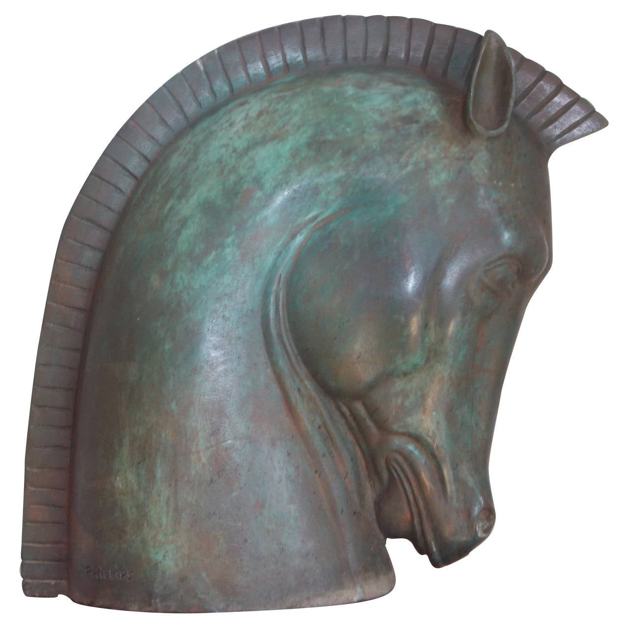 Bronze Deco Horse Head Sculpture Signed "Phillips" at 1stDibs
