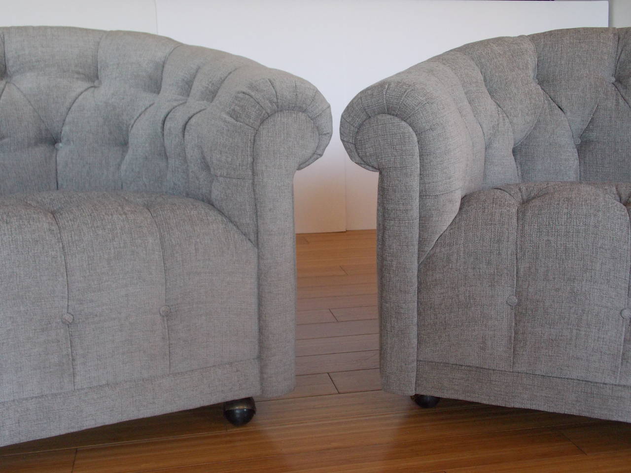 Fabric Chic Pair of Club Chairs Attributed to Milo Baughman