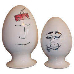 La Gardo Tackett Porcelain Pottery Egghead Sculptures, 1950s