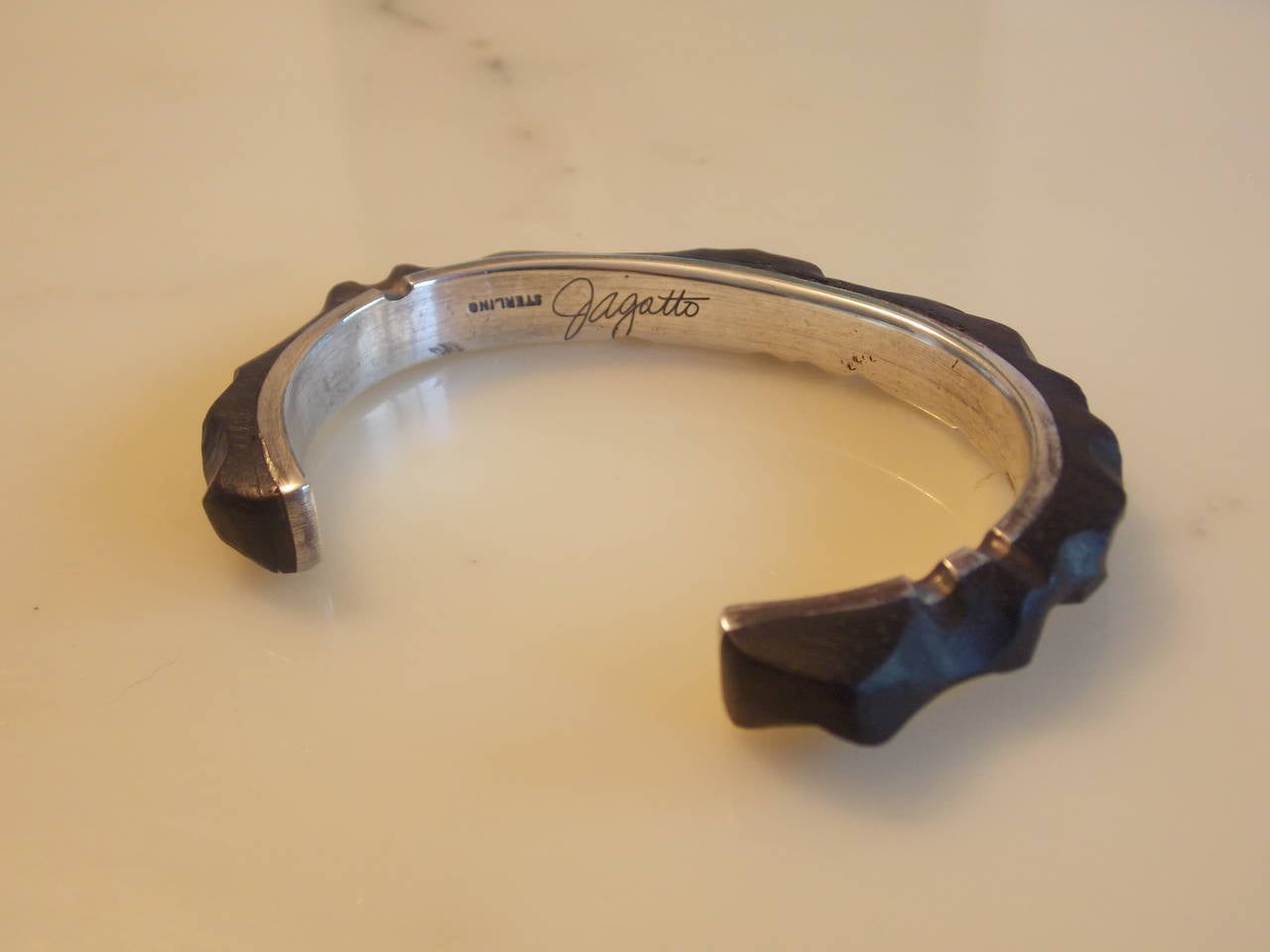 American Sterling Silver and Ebony Wood Sculpture Bracelet Design by Joseph Gatto