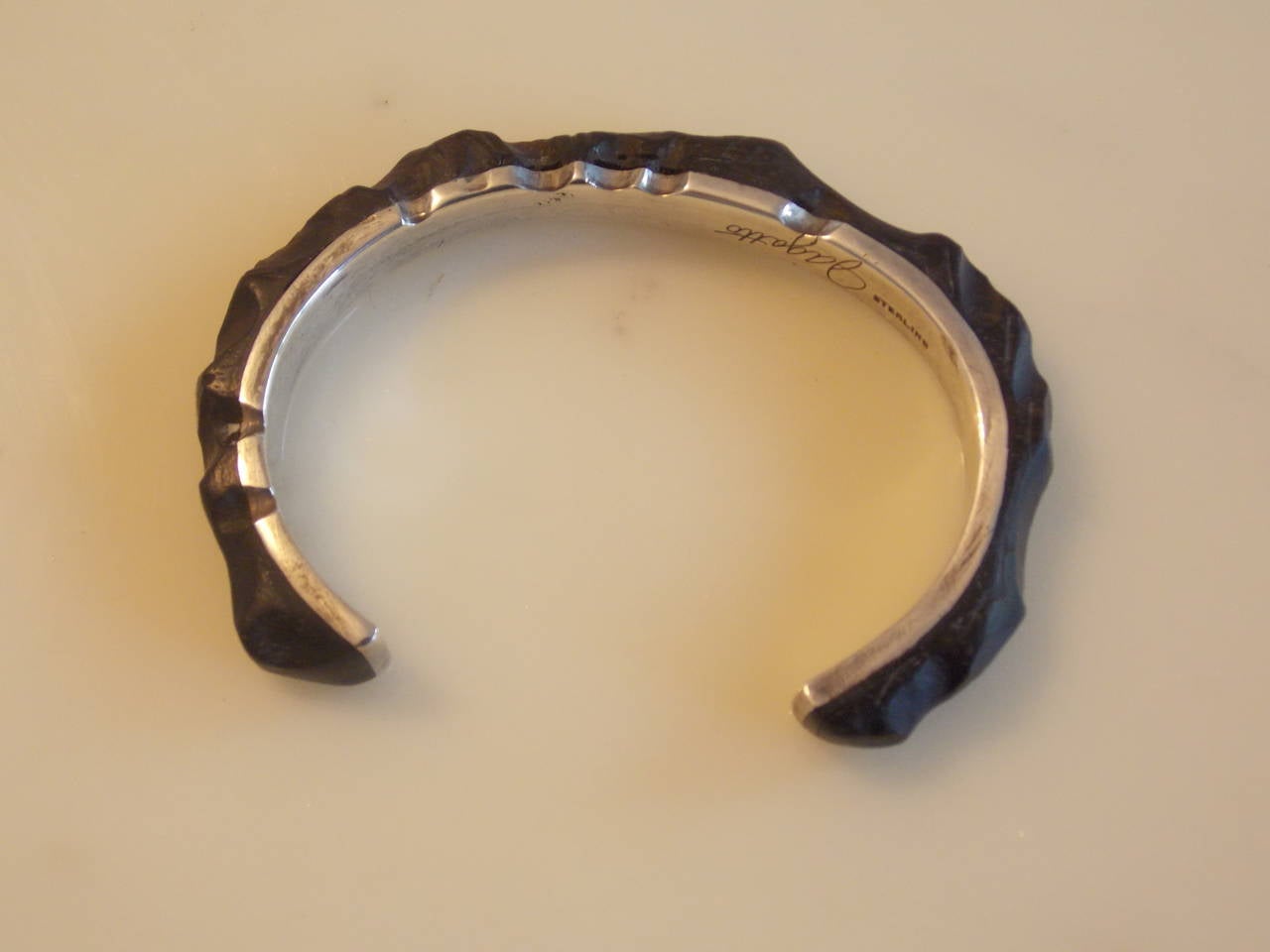 Sterling Silver and Ebony Wood Sculpture Bracelet Design by Joseph Gatto In Excellent Condition In Los Angeles, CA