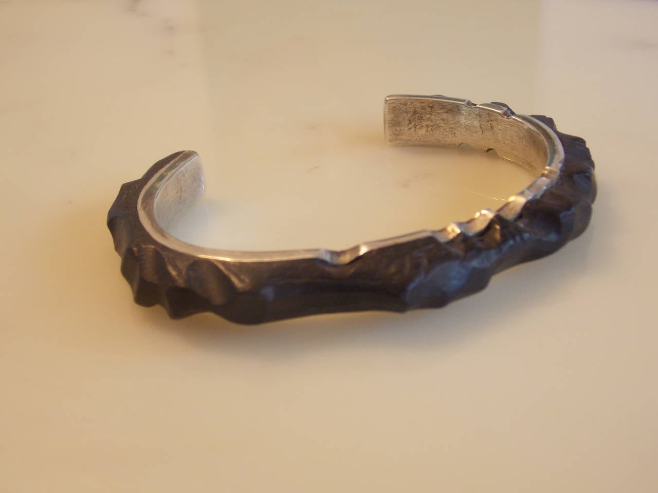 Contemporary Sterling Silver and Ebony Wood Sculpture Bracelet Design by Joseph Gatto