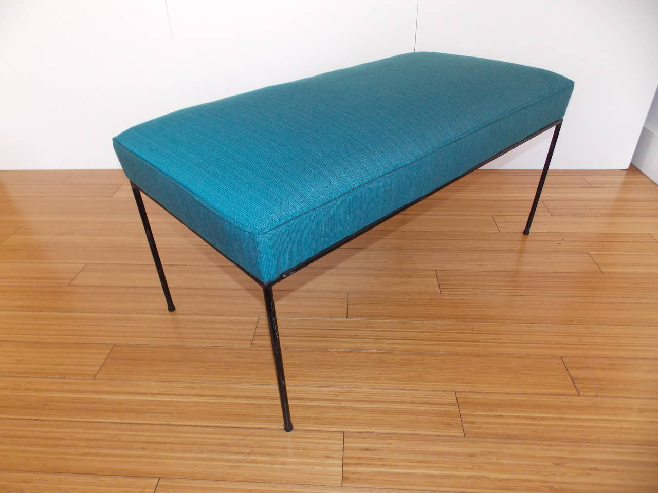 A simple and elegant design.
Made of powder coated rod iron steel with new upholstery.
The base shows the original ware and screws.
No damage.
Great to place anywhere in the home.