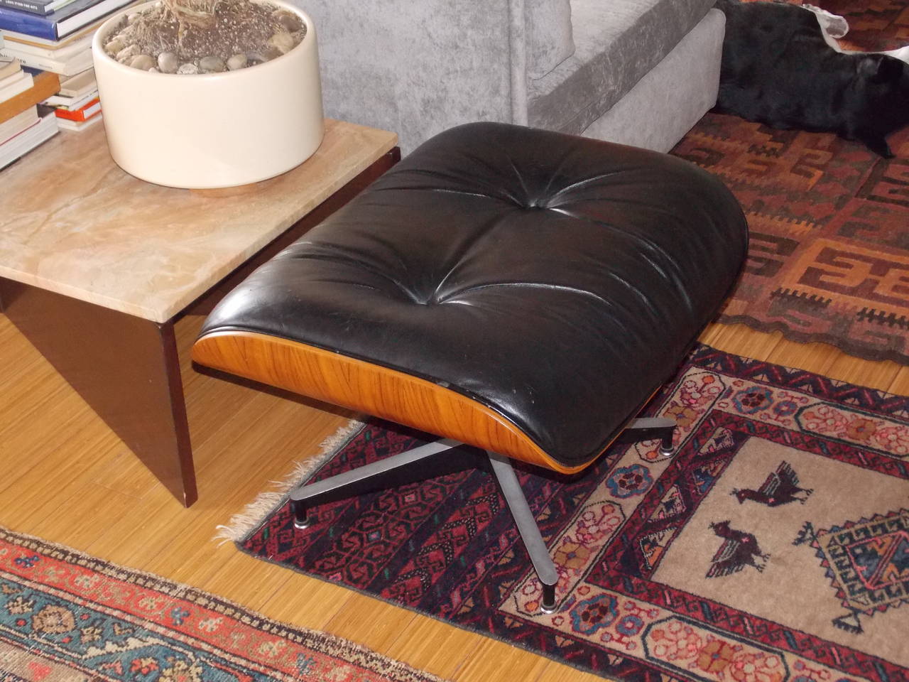 Vintage Charles Eames Rosewood and Leather Ottoman, 1978 5