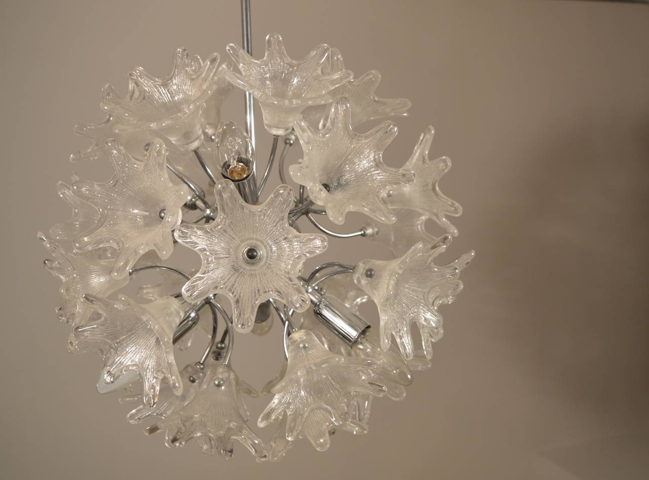 Mid-20th Century Chrystal Glass Floral Sputnik Pendant 
