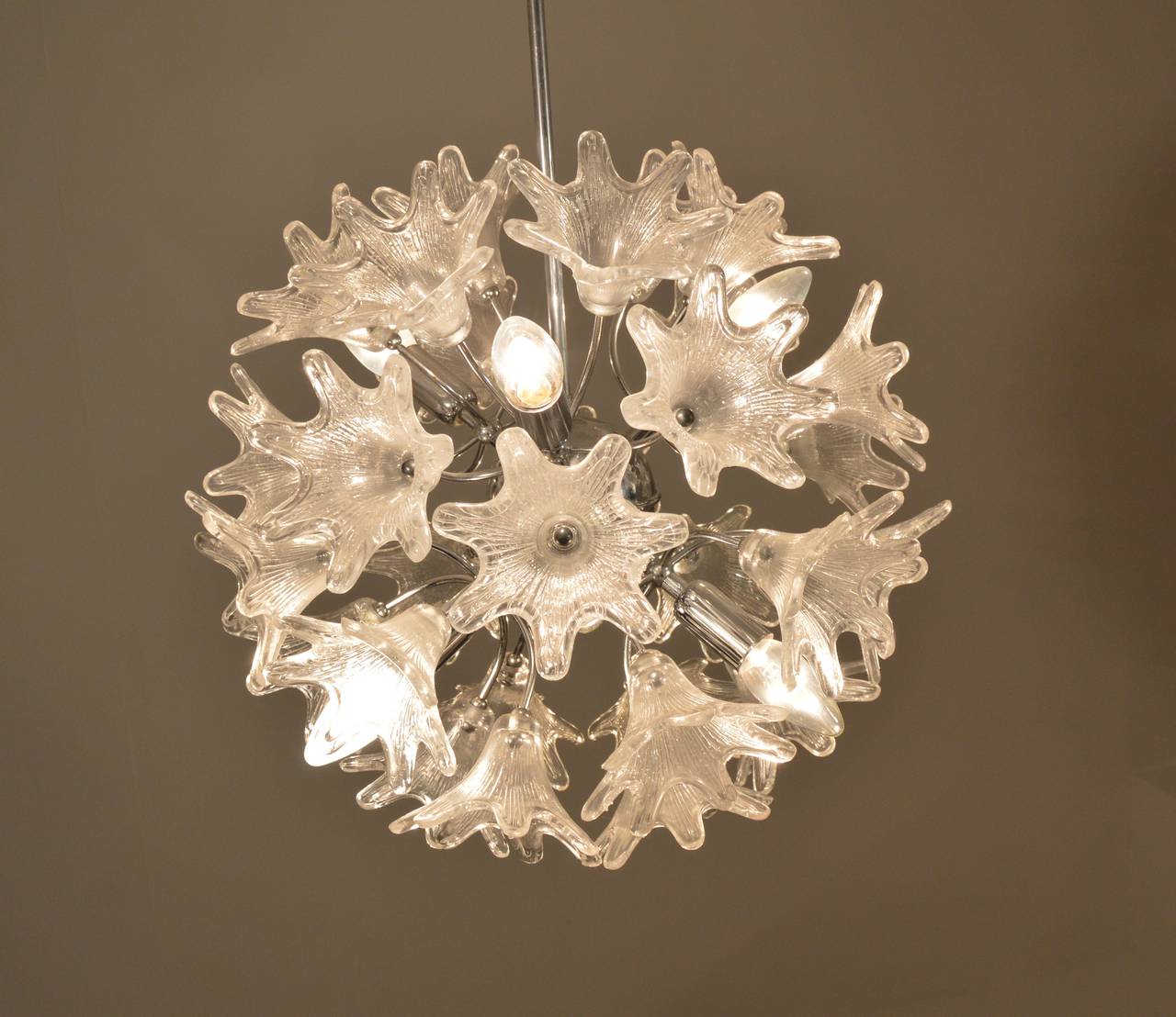 Mid-Century Modern Chrystal Glass Floral Sputnik Pendant 
